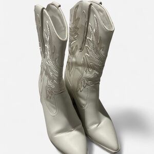 Forever 21 Cream Western Heeled Boots